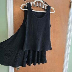 Luxury Italian Embroidered Skirt Set Strong Black Small